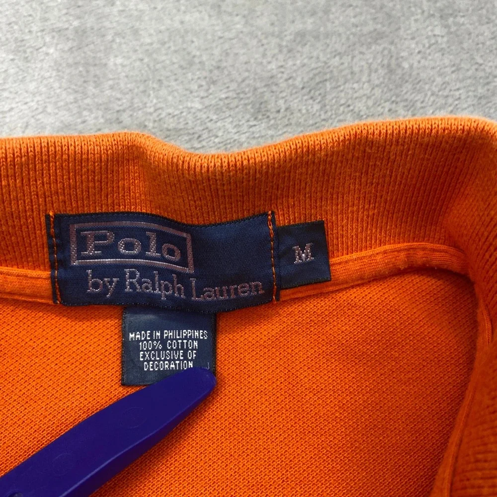 Polo Ralph Lauren Mens Orange‎ Short Sleeve Pique Polo Shirt Green Pony Size M